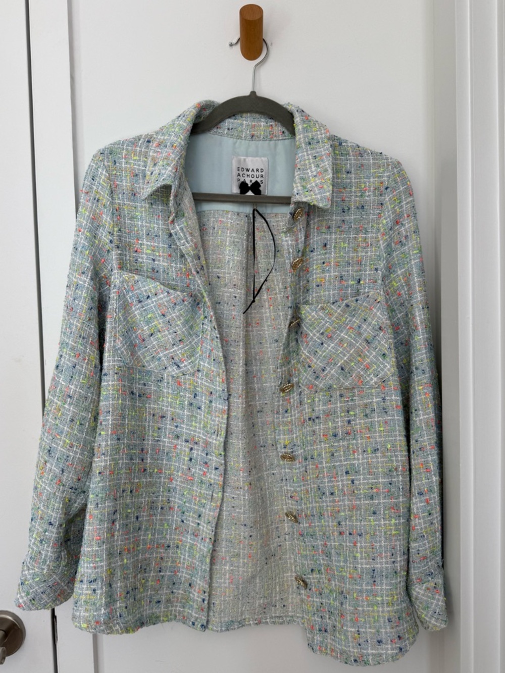 Edward Achour Pastel Tweed Button-Front Jacket